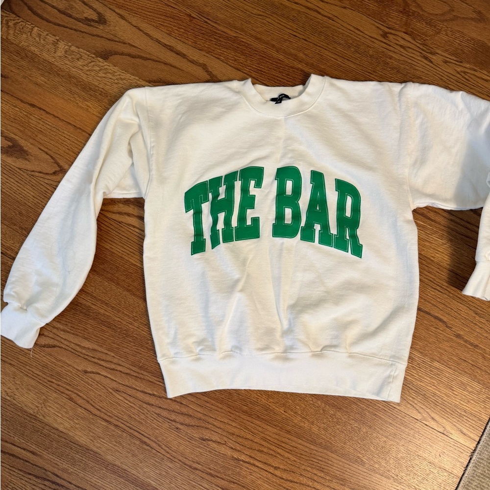 THE BAR White Crewneck Sweatshirt with Green Lettering